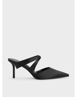Charles & Keith Satin Pleated-strap Heeled Mules - Black