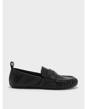 Charles & Keith Ruched Penny Loafers - Black