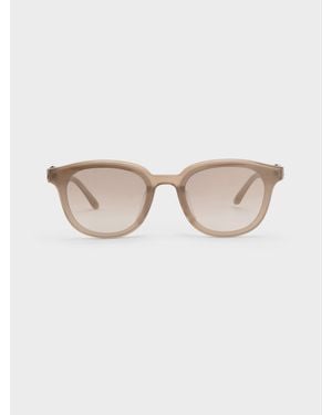 Charles & Keith Roux Crystal Square Sunglasses - Natural