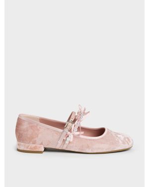 Charles & Keith Noelie Velvet & Satin Pearl-Bow Mary Janes - Pink