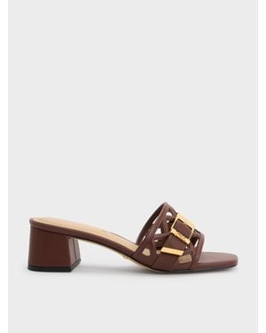 Charles & Keith Whitney Leather Cut-Out Heeled Mules - Brown
