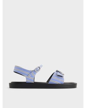 Charles & Keith Striped Buckled Slingback Sandals - Blue