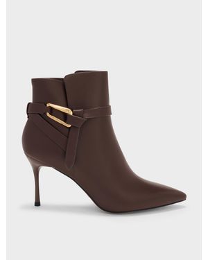 Charles & Keith Daena Leather Stiletto Ankle Boots - Brown