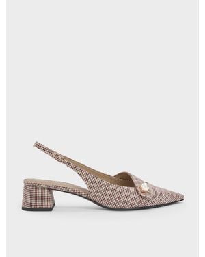 Charles & Keith Marie Slingback-Pumps Mit Karomuster Und Perlen - Natur