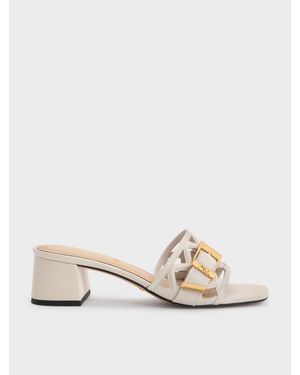 Charles & Keith Whitney Leather Cut-Out Heeled Mules - Natural