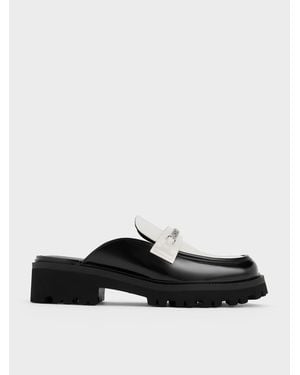 Charles & Keith Remy Two-Tone Metallic-Accent Loafer Mules - White