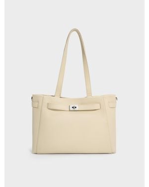 Charles & Keith Dinora Belted Tote Bag - Natural