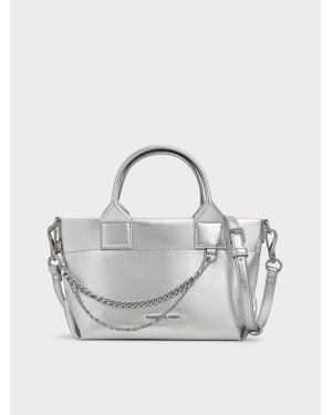Charles & Keith Atwood Crinkle-effect Chain-embellished Tote Bag - Grey