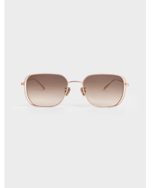 Charles & Keith Metallic-rim Rectangular Sunglasses - Natural