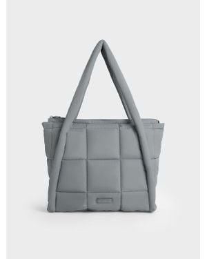 Charles & Keith Errya Nylon Quilted Puffy Tote Bag - Grey