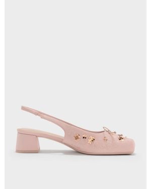 Charles & Keith Sadira Satin Embroidered Sequinned Slingback Pumps - Pink