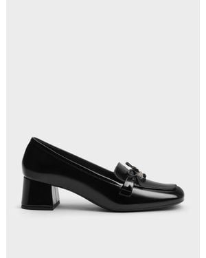 Charles & Keith Circle-Charm Bow Loafer Pumps - Black