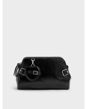Charles & Keith Nellie Schultertasche Mit Herz-Charm - Schwarz