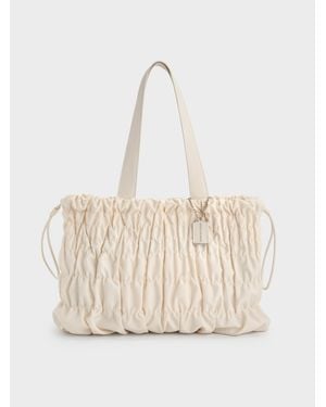 Charles & Keith Klio Nylon Ruched Tote Bag - Natural