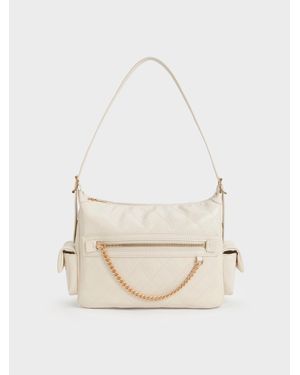 Charles & Keith Duo Quilted Shoulder Bag - White
