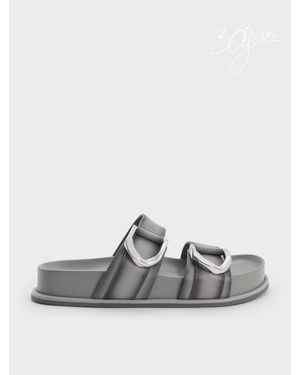 Charles & Keith Gabine Leather Ombre Buckled Sandals - Grey