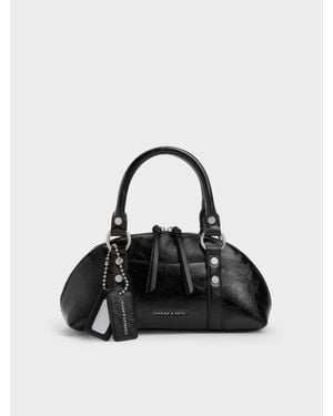 Charles & Keith Tatiana Bowling-Bag Mit Nieten - Schwarz