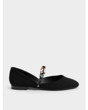 Charles & Keith Franca Faux Suede Beaded-Strap Mary Janes - Black