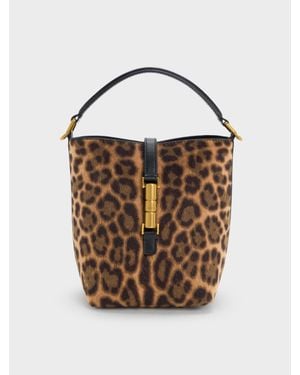Charles & Keith Cesia Bucket-Bag Mit Leopardenmuster Und Metallic-Akzent - Mehrfarbig