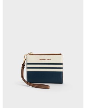 Charles & Keith Hanya Gestreifte Canvas-Handgelenktasche - Blau