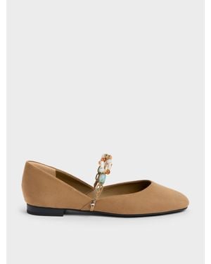 Charles & Keith Franca Faux Suede Beaded-Strap Mary Janes - White