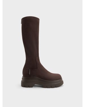 Charles & Keith Leoi Faux Suede Chunky Knee-High Boots - Brown