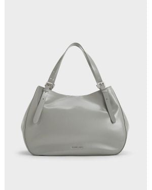 Charles & Keith Buckle-strap Slouchy Tote Bag - Grey