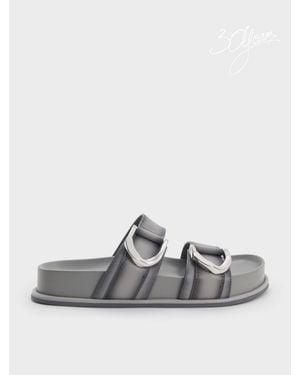Charles & Keith Gabine Leather Ombre Buckled Sandals - Grey