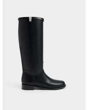 Charles & Keith Bottes Arrivant Au Genou Griselda - Noir