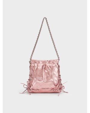 Charles & Keith Duo Metallic Grommet Chain-Handle Two-Way Backpack - Pink