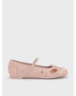 Charles & Keith Sadira Satin Embroidered Sequinned Mary Jane Flats - Pink