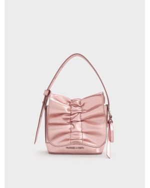 Charles & Keith Kadee Metallic Bow-Charm Ruched Mini Bag - Pink