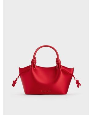 Charles & Keith Sammie Pearl-Butterfly Knotted-Handle Wavy Tote Bag - Red