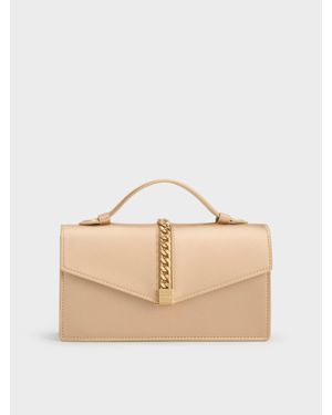 Charles & Keith Taisia Envelope-Tasche Aus Satin Mit Kettenriemen - Natur