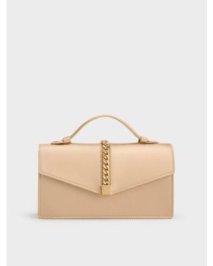 Charles & Keith Taisia Chain Envelope Bag - Natural
