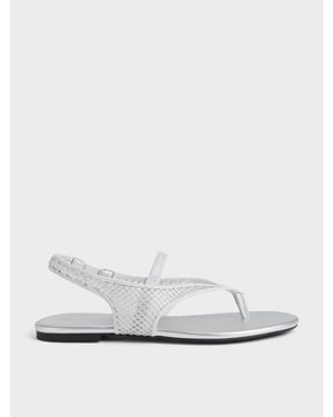 Charles & Keith Ellory Mesh Thong Slingback Sandals - White