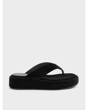 Charles & Keith Samt Flatform-Zehentrenner - Schwarz