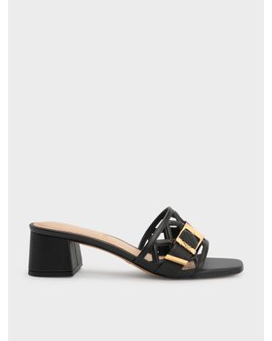 Charles & Keith Whitney Leather Cut-Out Heeled Mules - White