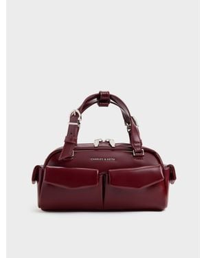 Charles & Keith Rachel Multi-Pocket Bowling Bag - Red