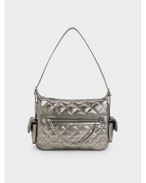 Charles & Keith Duo Metallic Quilted Shoulder Bag - White