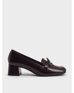 Charles & Keith Circle-Charm Bow Loafer Pumps - Red