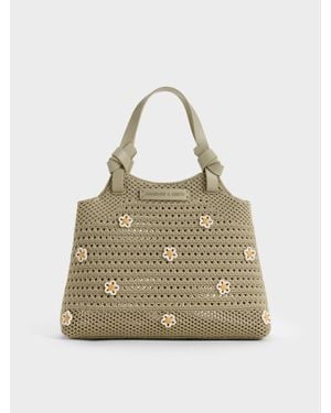Charles & Keith Mini Sac Cabas En Maille À Fleurs Ida - Neutre
