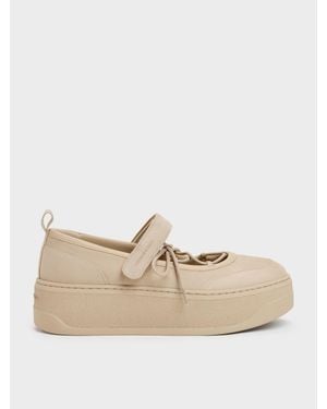 Charles & Keith Mary Jane Platform-Sneaker Aus Wildlederimitat - Natur