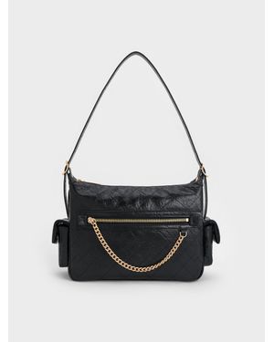 Charles & Keith Duo Quilted Shoulder Bag - Black