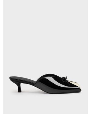 Charles & Keith Lack-Kitten Heels Mit Kontrasteinsatz Und Schleife - Weiß