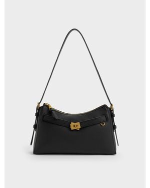 Charles & Keith Dinora Belted Shoulder Bag - Black