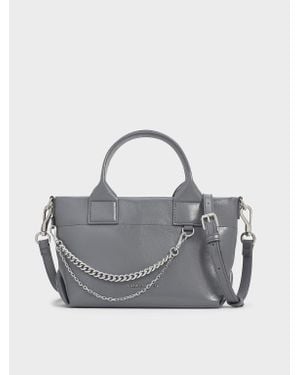 Charles & Keith Atwood Crinkle-effect Chain-embellished Tote Bag - Grey