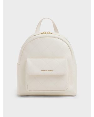 Charles & Keith Alva Quilted Front-pocket Backpack - Natural