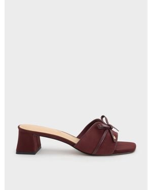 Charles & Keith Leather & Suede Bow Heeled Mules - Brown