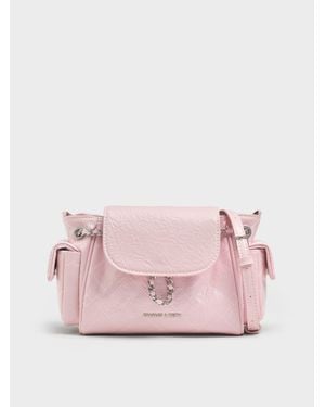 Charles & Keith Duo Quilted Two-Way Front Flap Backpack - Pink